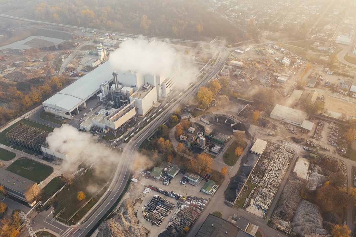 Aerial view of a manufacturing facility 