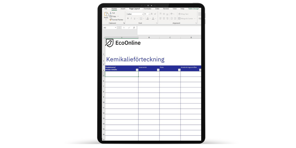 SE Mall i Excel för Kemikalieförteckning
